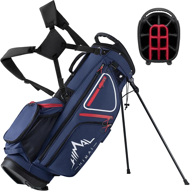 GoHimal 14-Way Lightweight Golf Stand Bag with Multiple Pockets | Golf Bags for Men with Auto-Stand, Smart Storage with 10 Pockets, Ergonomic Padded Straps, Cooler Pocket, Rain Hood