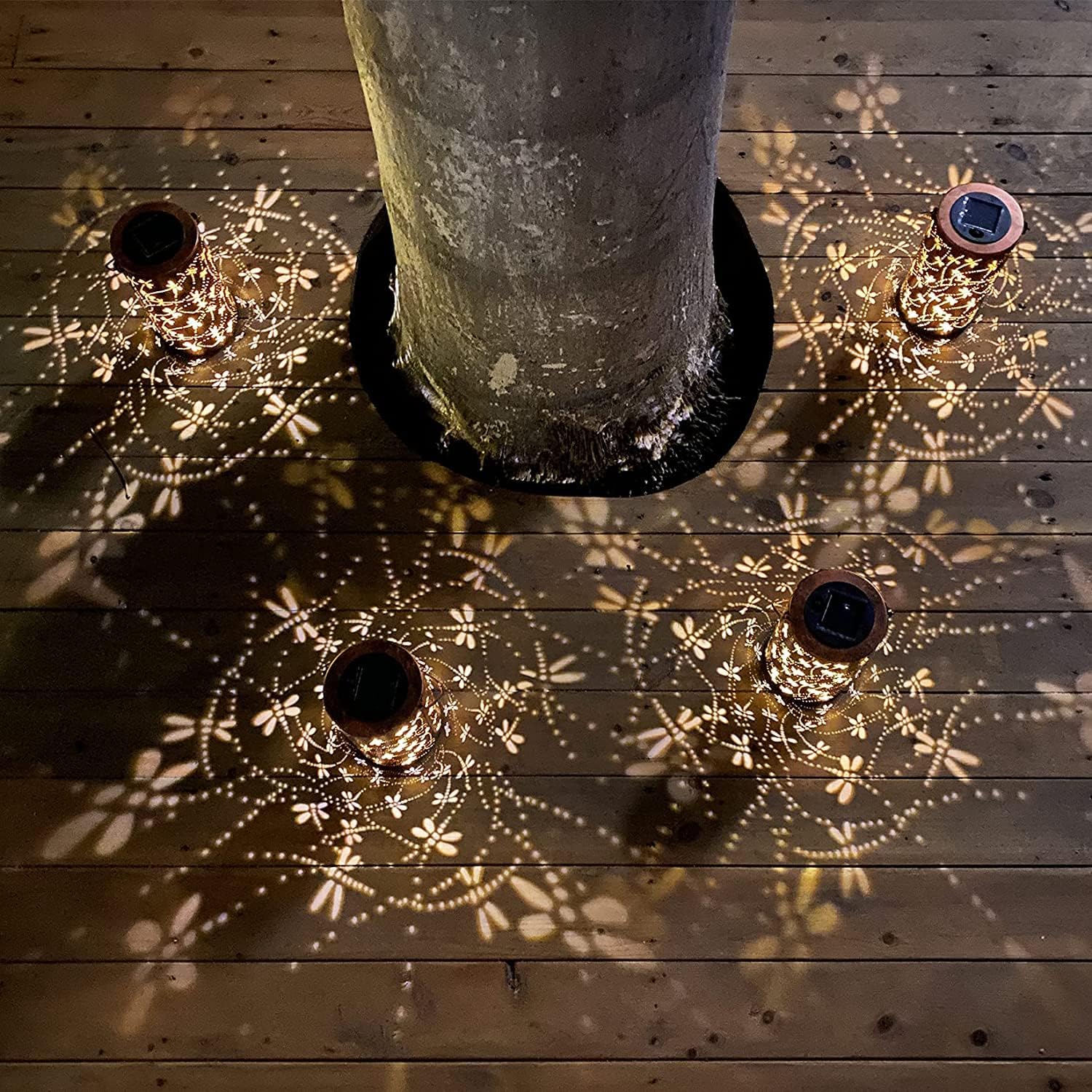 YISITEONE 4-Pack Dragonfly Outdoor Solar Lanterns, Garden Waterproof Metal Hanging Decor Lights for Patio Yard Pathway Lawn Front Porch, Birthday Gardening Gifts for Women Mom Grandma