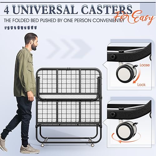 Miniatura 6 de INTERGREAT Cama plegable con colchón, colchón de espuma viscoelástica de 75 x 31 pulgadas de grosor, camas portátiles de tamaño cuna para adultos,