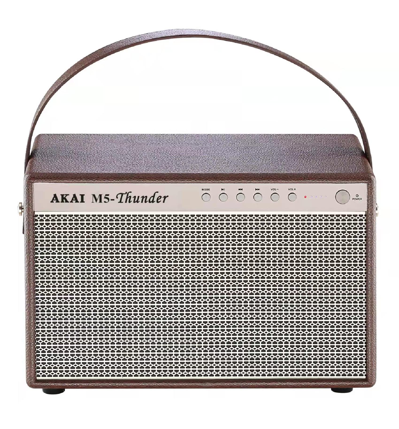Akai Enceinte Bluetooth rétro avec poignée - Enceinte Bluetooth 5.0 Portable pour l'intérieur et l'extérieur au Look Vintage - USB - Aux-in - Marron