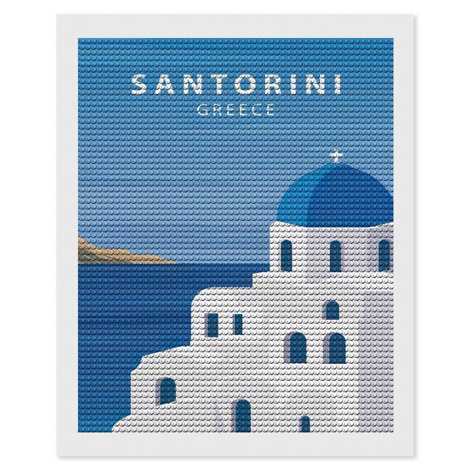 Junmoney Santorini Travel (2) Diamond Painting Canvas Set 16"x20", for Craft Lovers, Decorate Your Room, Festive Craft Gift, Vintage Style Decor
