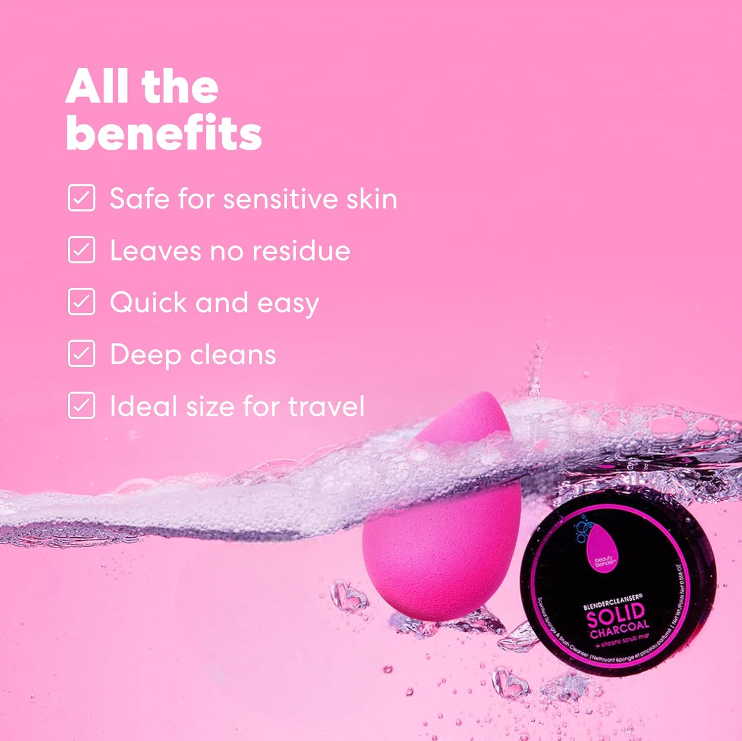 Original Pink Beauty Blender Makeup Sponge & Blendercleanser Solid Charcoal Sponge & Brush Cleanser + Silicone Scrub Mat Charcoal - Image 3