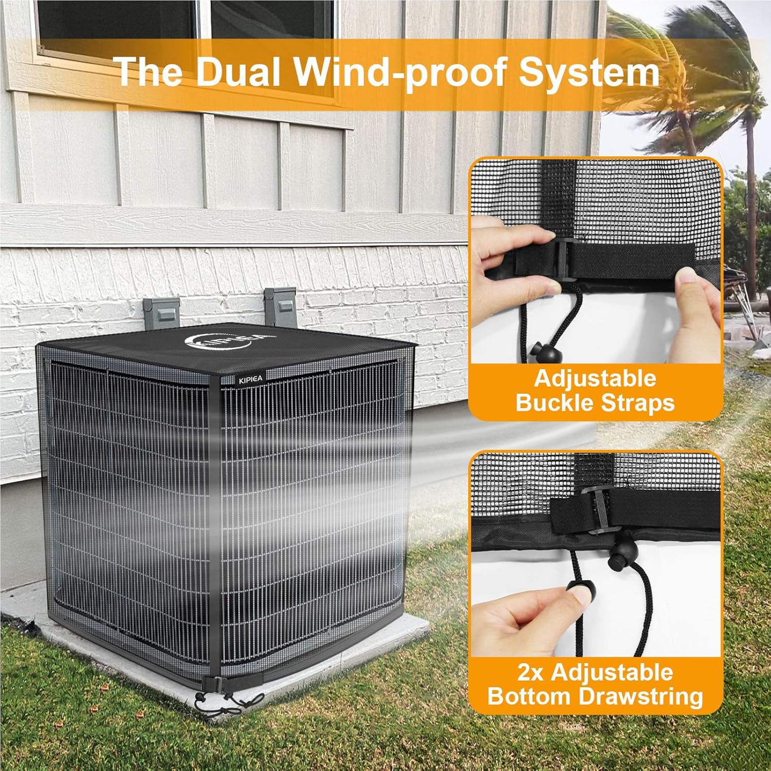 Kipiea 2 in 1 Upgraded Full Mesh Outdoor AC Unit Cover with Detachable 600D Waterproof Top, Air Conditioner Mesh Covers for Outside Units, for All Season (30" W x 30" D x 32" H)