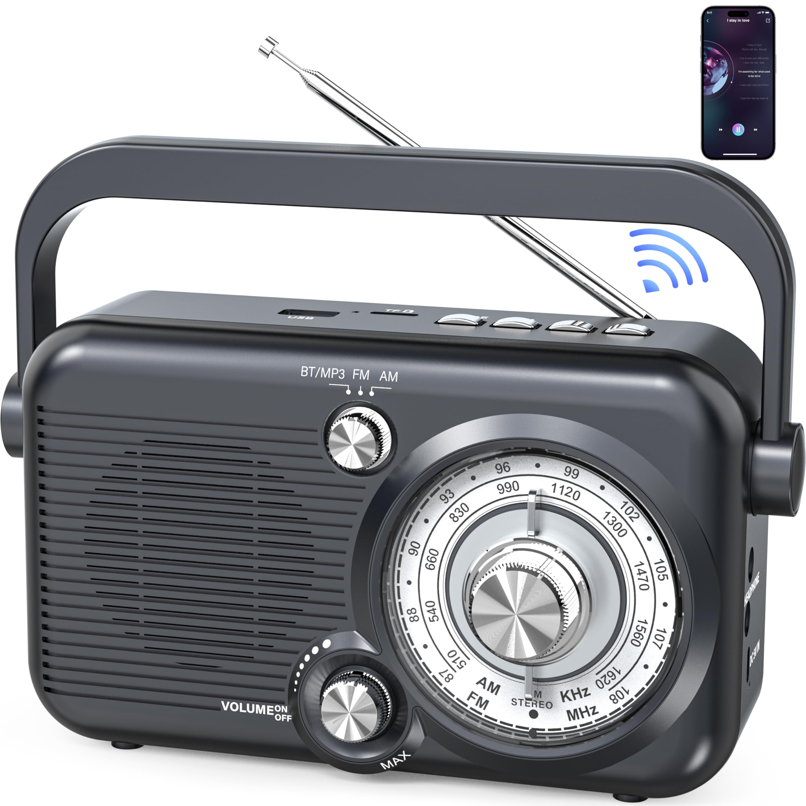 Amazon.com: Portable AM FM Radio with Bluetooth,2000mAh Rechargeable ...