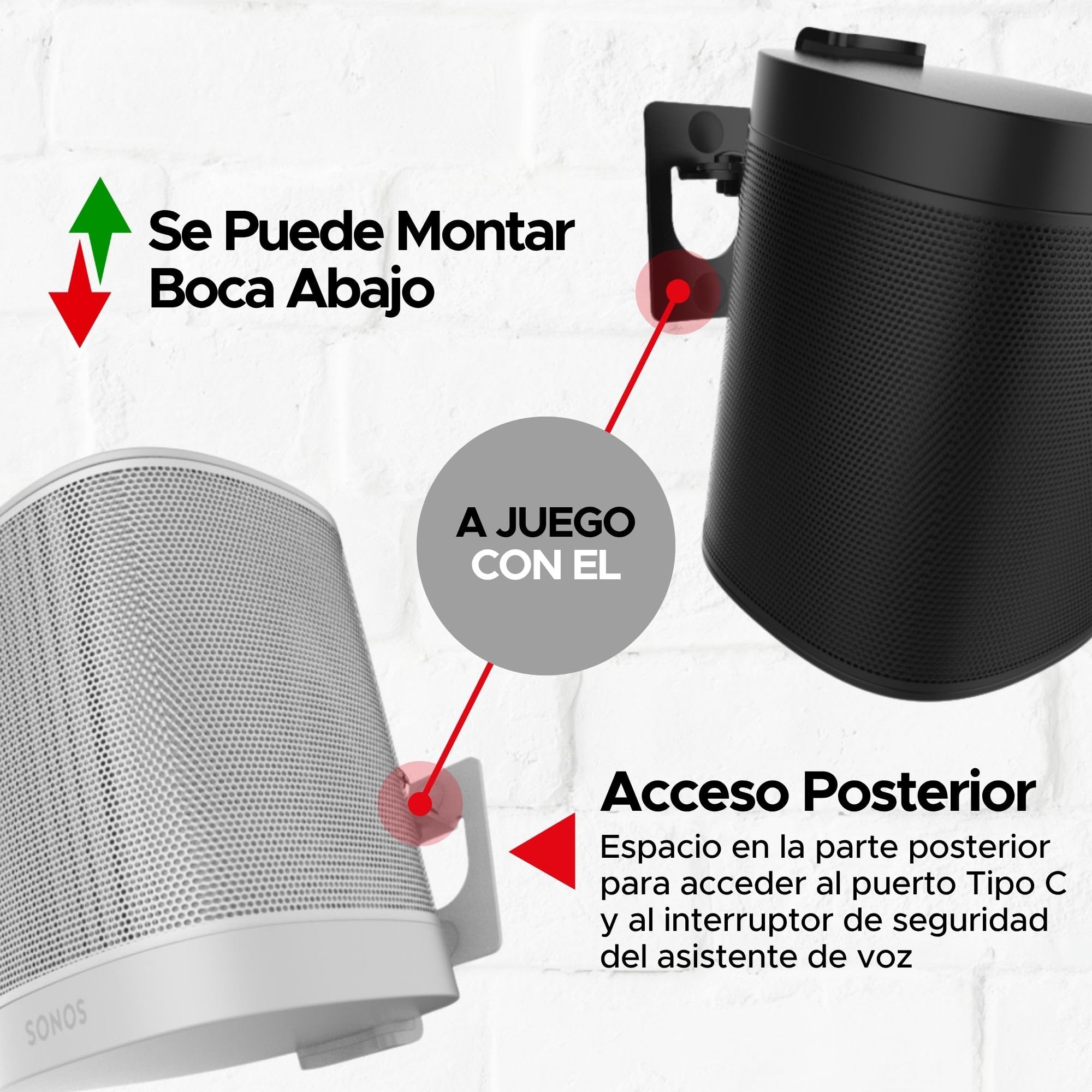 Sound bass 2 x Soporte de Montaje en Pared One, One Gen 2, One SL, Play:1 - Pack Doble - Negro - Compatible con Sonos One, One Gen 2, ONESL & Play:1, diseñado en el Reino Unido