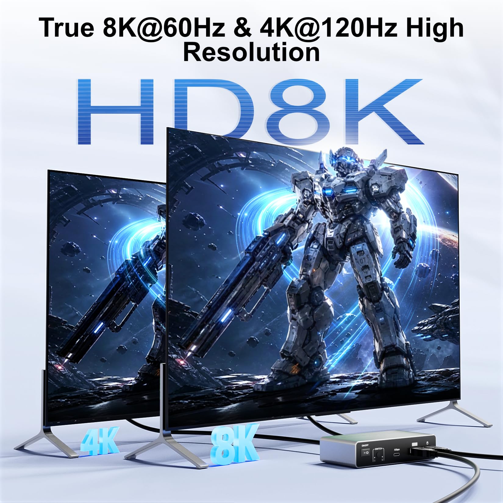 BolAAzuL Switch KVM HDMI+DP per 2 Monitor & 2 PC, 8K@60Hz 4K@120Hz HDMI 2.1 & DP1.4, Espandibile/Specchio Divide Tastiera/Mouse/USB 3.0, con Controller & 2 Cavi USB