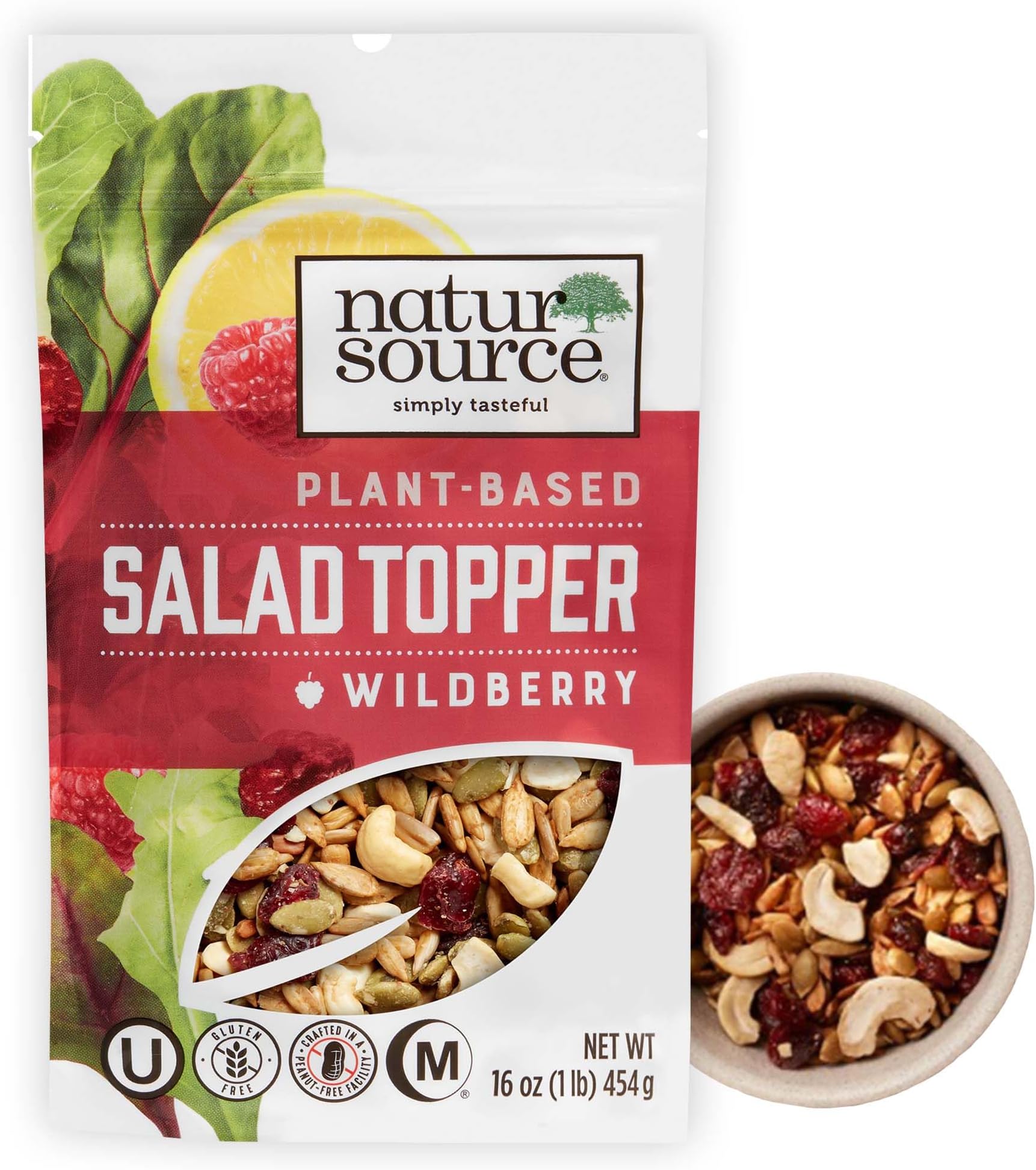 naturSource Salad Topper Wildberry - Salad Toppings, Salad Mix, Salad Toppers Seeds and Cranberries, Crunchy, Mixed Seeds for Salad, Oatmeal or Yogurt, Natural, Gluten Free - 16 Oz (1 Lb)