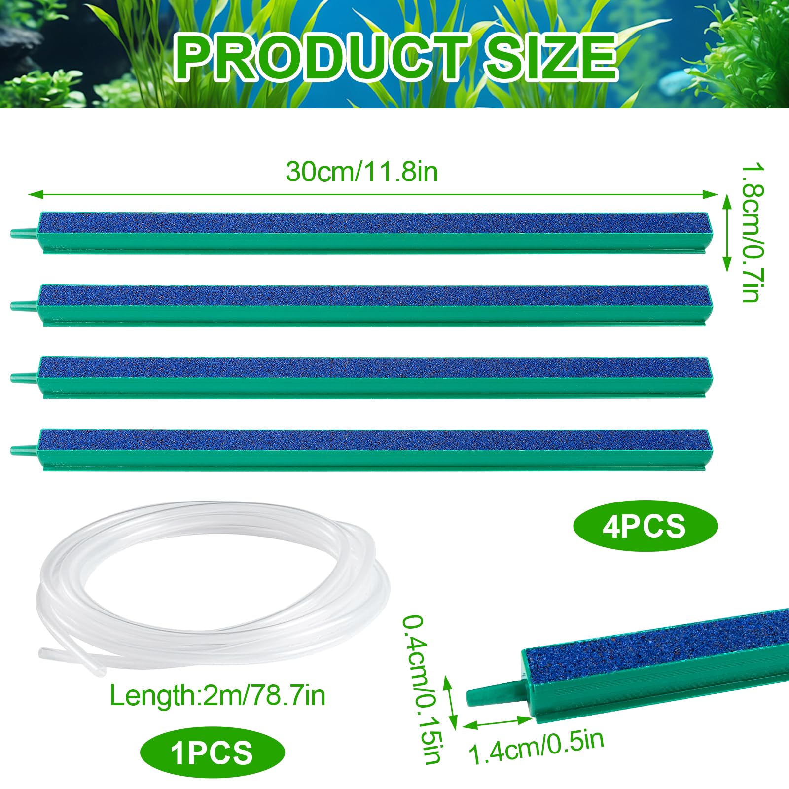 Fonyet Pack of 4 Aquarium Air Stone Rod 30 cm Aquarium Air Stone Aquarium Oxygen Stone Bubble Stone with 2 m Chlorine for Large Aquariums - Image 3