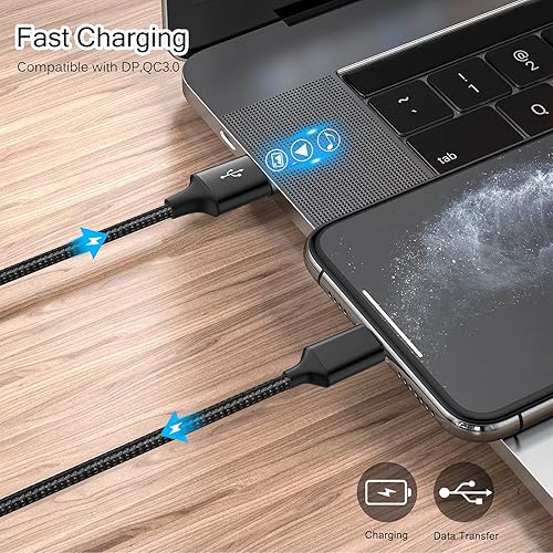 Miniatura 10 de Cable USB tipo C, paquete de 5 (336610 pies), cable USB C trenzado de nailon de carga rápida, compatible con Samsung Galaxy S9 S8 Note 9 Note 8