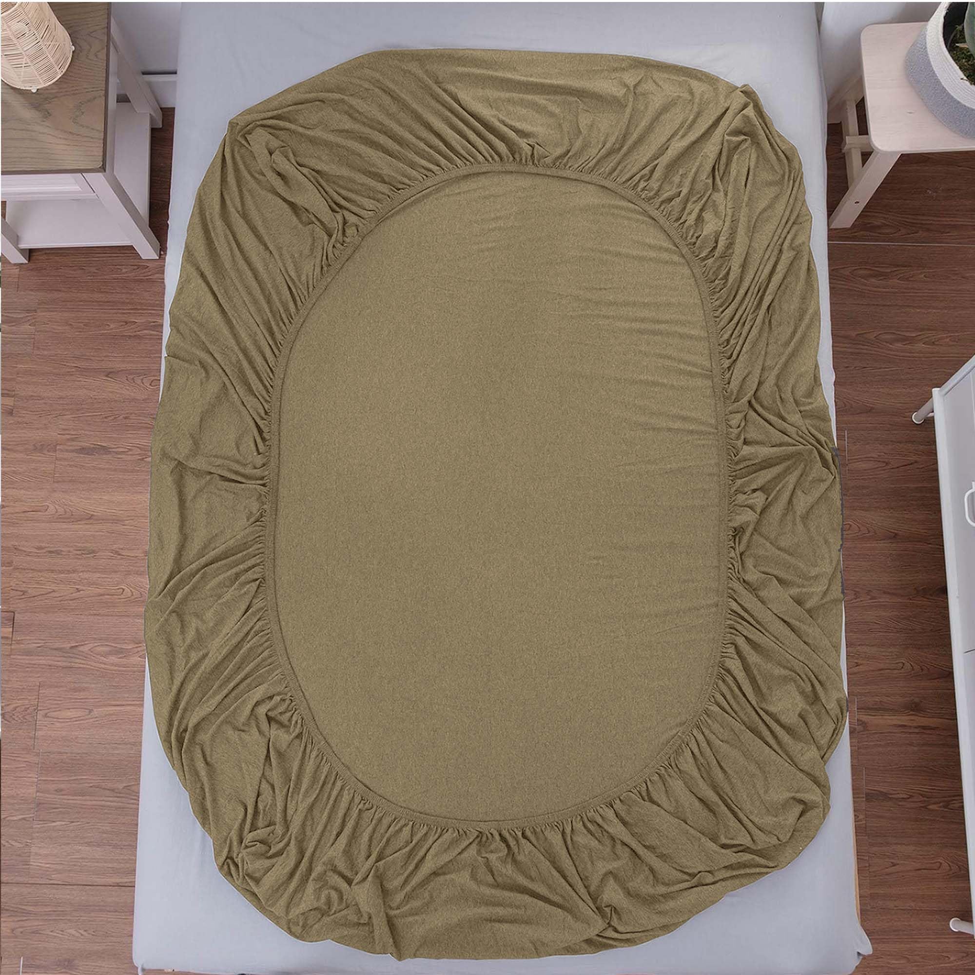 Oxford Homeware King Size Fitted Sheets, 30 Cm Deep Pocket Jersey Fitted Sheet Beige - Image 4