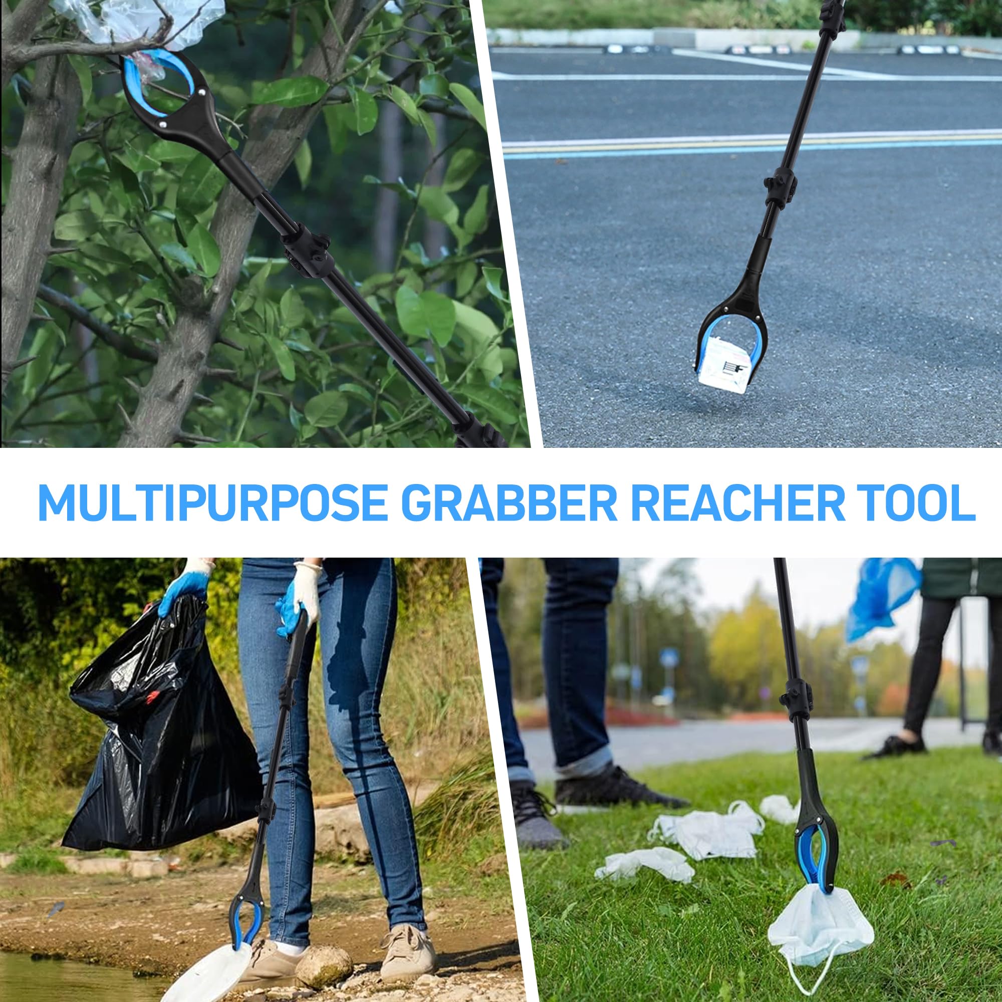Herramienta de agarre de 38 pulgadas, paquete de 3 herramientas plegables con mandíbula giratoria de 360° e imán, agarradores resistentes para personas mayores, basura, recuperación de cirugía