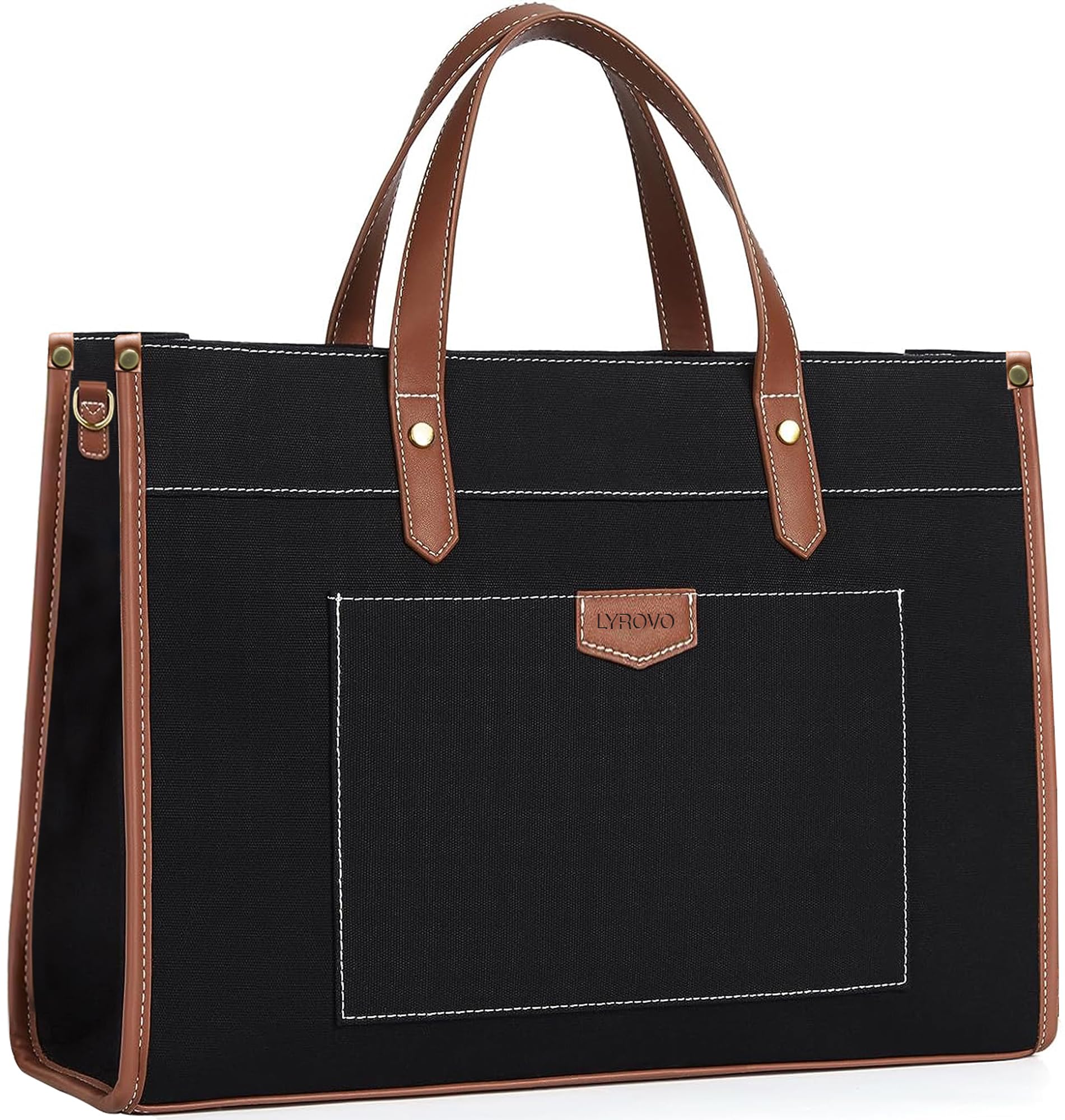 Lyrovo Laptop Tote Bag Canvas Laptop Bag 15.6 inch Work Shoulder Bags Casual Briefcase Handbag for Travel, Office, College (Black) (B0D8JJB6V4) Amazon Price History, Amazon Price Tracker