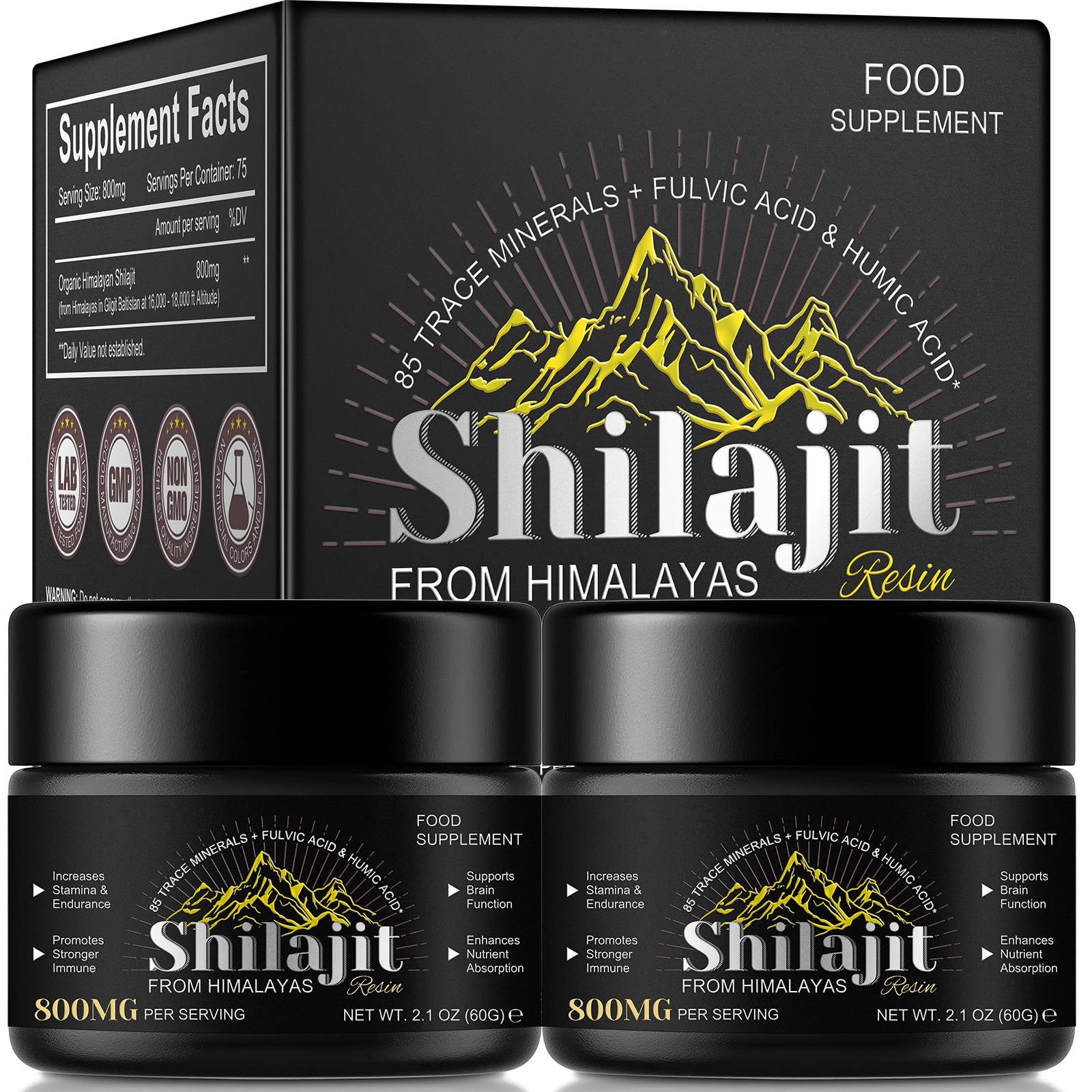 2 Pack Shilajit Pure Himalayan Resin,Pure Shilajit with 85+ Trace Minerals & Fulvic Acid for Energy and Immune of Men and Women 2.1 OZ (8 Months Supply)
