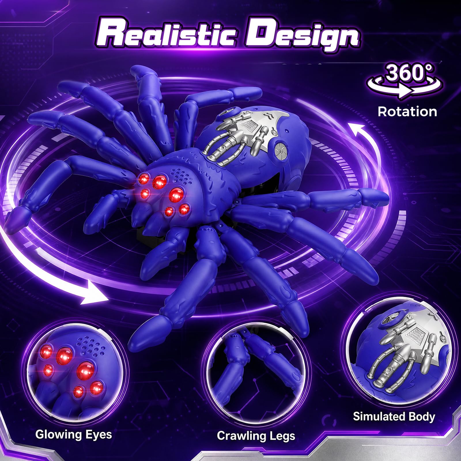 Ferngesteuerte Spinne Spielzeug, RC Spinne Fernbedienung Wandkletterspinne Auto, 360° Rotation Stunt RC Auto, Kletterwände und Krabbeln Auf Dem Boden Spielzeug, Geschenk für Jungen Mädchen, Lila