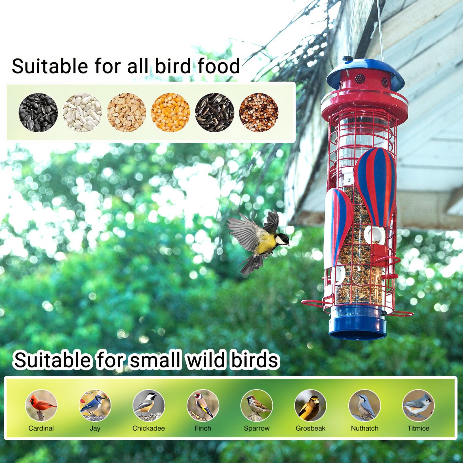 Beserie Comedero solar para pájaros para colgar al aire libre, a prueba de ardillas, comedero de metal impermeable para pájaros silvestres, comederos de cardenales, regalos para amantes de los