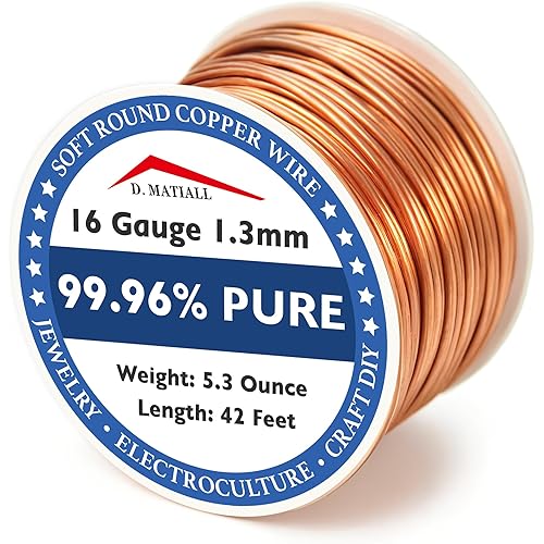 Copper Wire 99.95% Pure – 16 Gauge 1.3mm – 42 Feet, 5.3 Ounce Spool – C11000 Soft Copper Wire Craft Wire for Gardening, Electroculture, Jewelry Making, Beading, Ground Wire & DIY (16 Gauge, 5.3 Ounce)