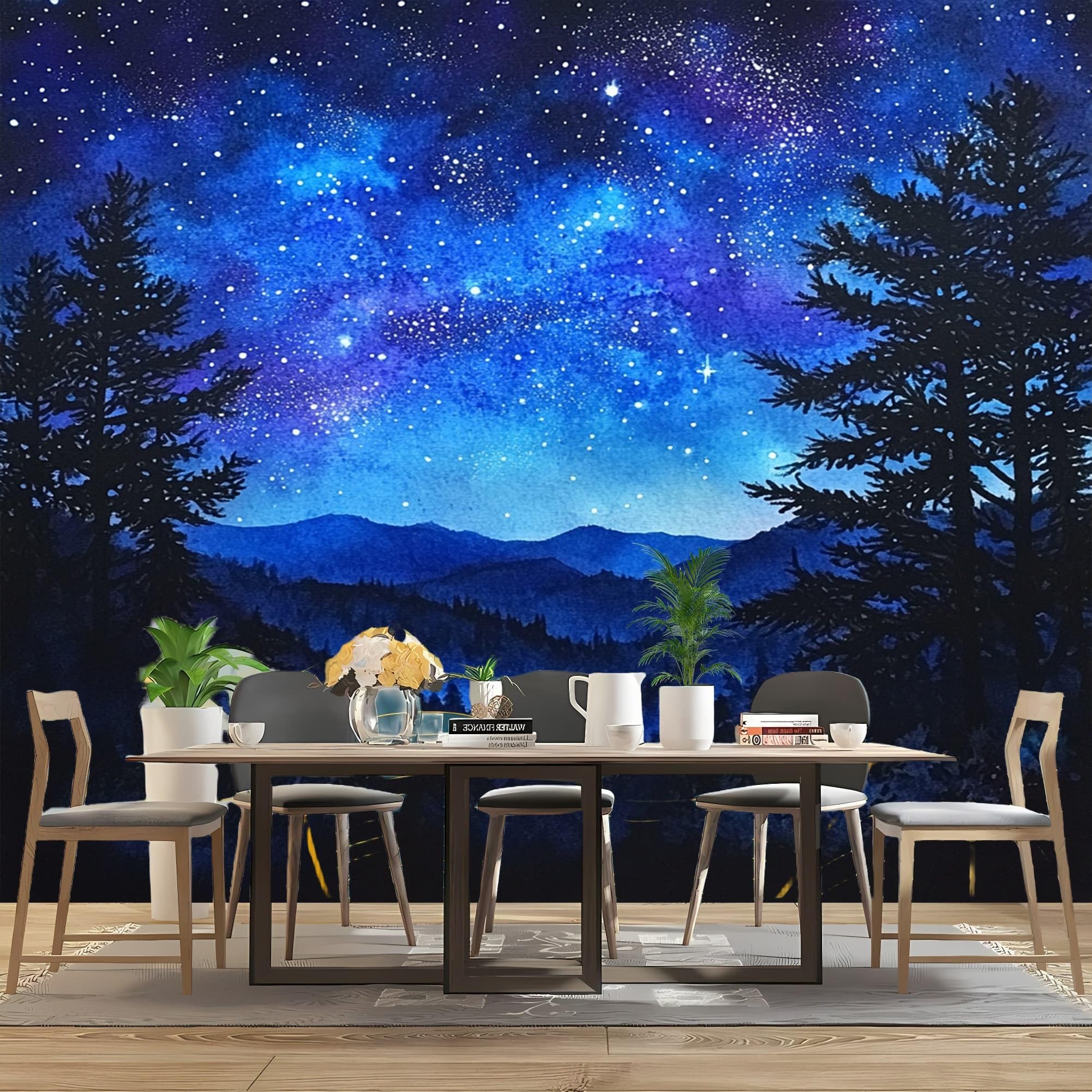Moda Fototapeta 350 x 256 cm Kosmiczne Niebo Romantyczne 3D Zdejmowana Niebieska Panoramiczna Tapeta Biuro Sypialnia Salon, Hd Zdjęcie