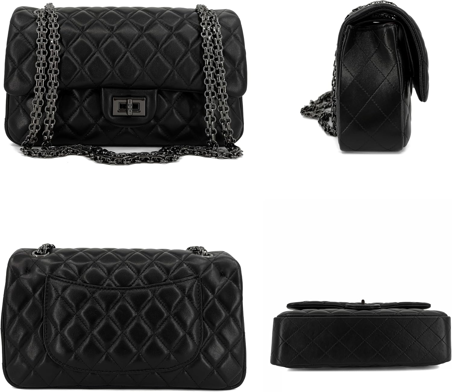 Quilted Leather Crossbody Bags for Women,Soft Lambskin Adjustable Double Chain Strap Shoulder Bag,Designer Flap Purse | Quilted, Leather, Soft, Lambskin, Adjustable, Double Chain Strap - Image 3