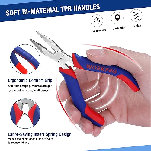 Miniatura 3 de WORKPRO Juego de alicates pequeños, juego de herramientas de alicates pequeños de 3 piezas, incluye alicates diagonales de 4 pulgadas, alicates de