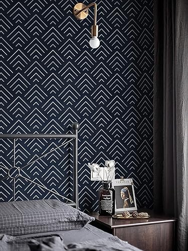 Miniatura 3 de Heroad Papel tapiz para despegar y pegar, color azul marino, papel tapiz geométrico, papel adhesivo azul oscuro y azul claro, autoadhesivo,