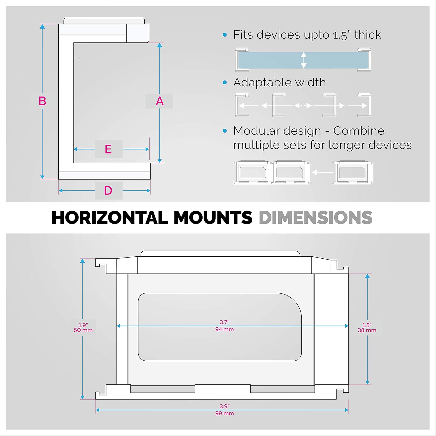Screwless 1.5" Wide Horizontal Cable Box Mount, Modem, Router, Mesh, Streaming Media Devices & More | Mount Horizontally Any Device Upto 1.5" Wide & 4lb, Strong VHB Adhesive, No Tools by Brainwavz