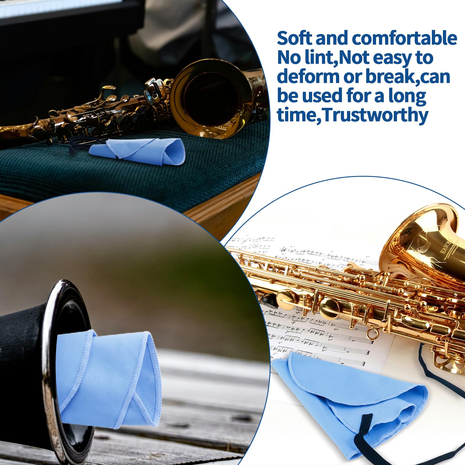 Kit de limpieza de clarinete, paño de limpieza para clarinete, kit de paño de limpieza para clarinete, piccolo, flauta, saxofón y saxofón (azul claro)