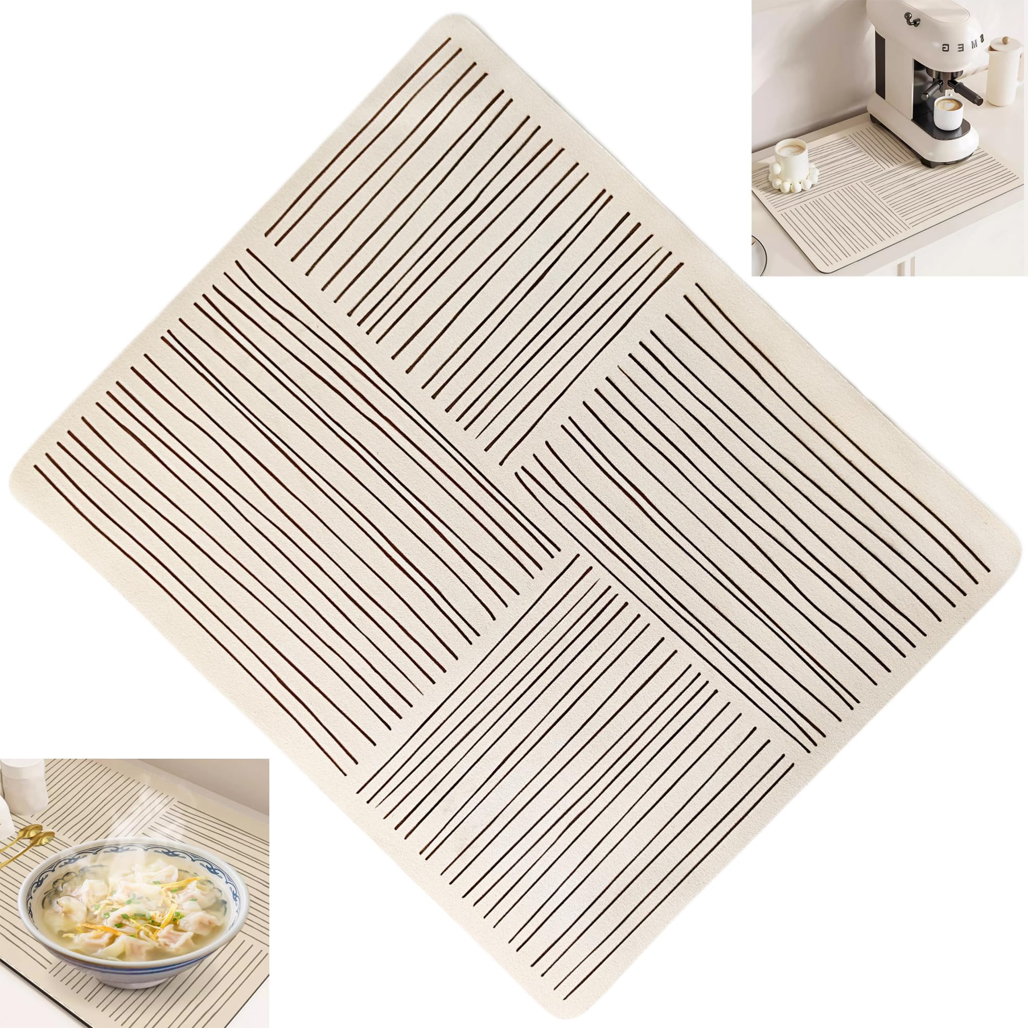Scolapiatti Da Appoggio Tappetino Assorbente - 1 Pezzo, Color Crema, Assorbente Lavabile Assorbe Rapidamente L'acqua e le Macchie di Grasso, Mantiene la Cucina Pulita e Ordinata