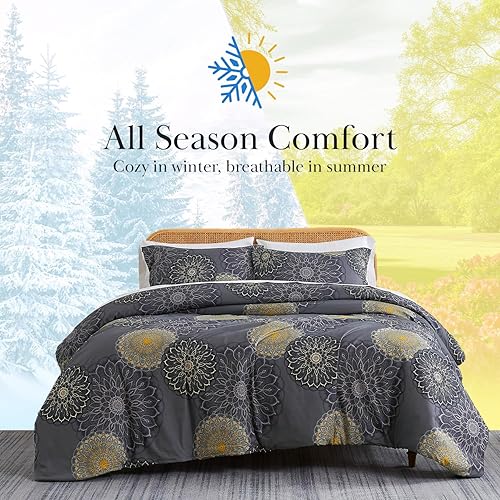 Miniatura 78 de Southshore Fine Living, Inc. Juego de edredón de 2 piezas, tamaño individual, juego de edredón floral con funda de almohada, pájaros y flores