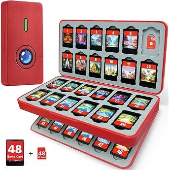 Switch 2 Games Storage Box Switch Game Card Case Compatible with Nintendo Switch Games & Micro SD Cards Switch Card Box Case with 48 Playing Cards Storage Space - Red