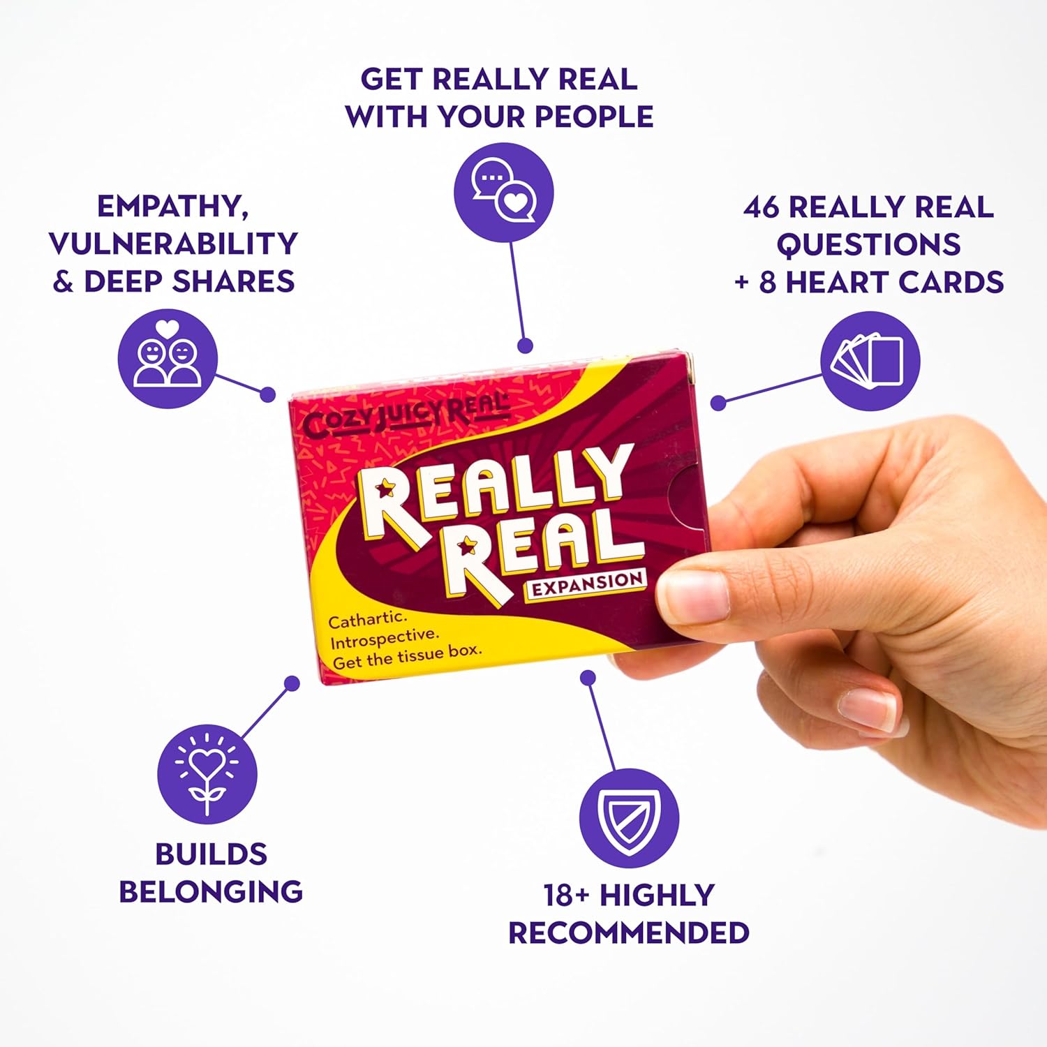 Cozy Juicy Real Game REALLY REAL EDITION - 54 Deeper Conversation Cards for Adult Friends & Couples, Dare to Ask Questions Tell Tales & Go Deep, Get the Card Deck for Dating, Games Night & Couple Date