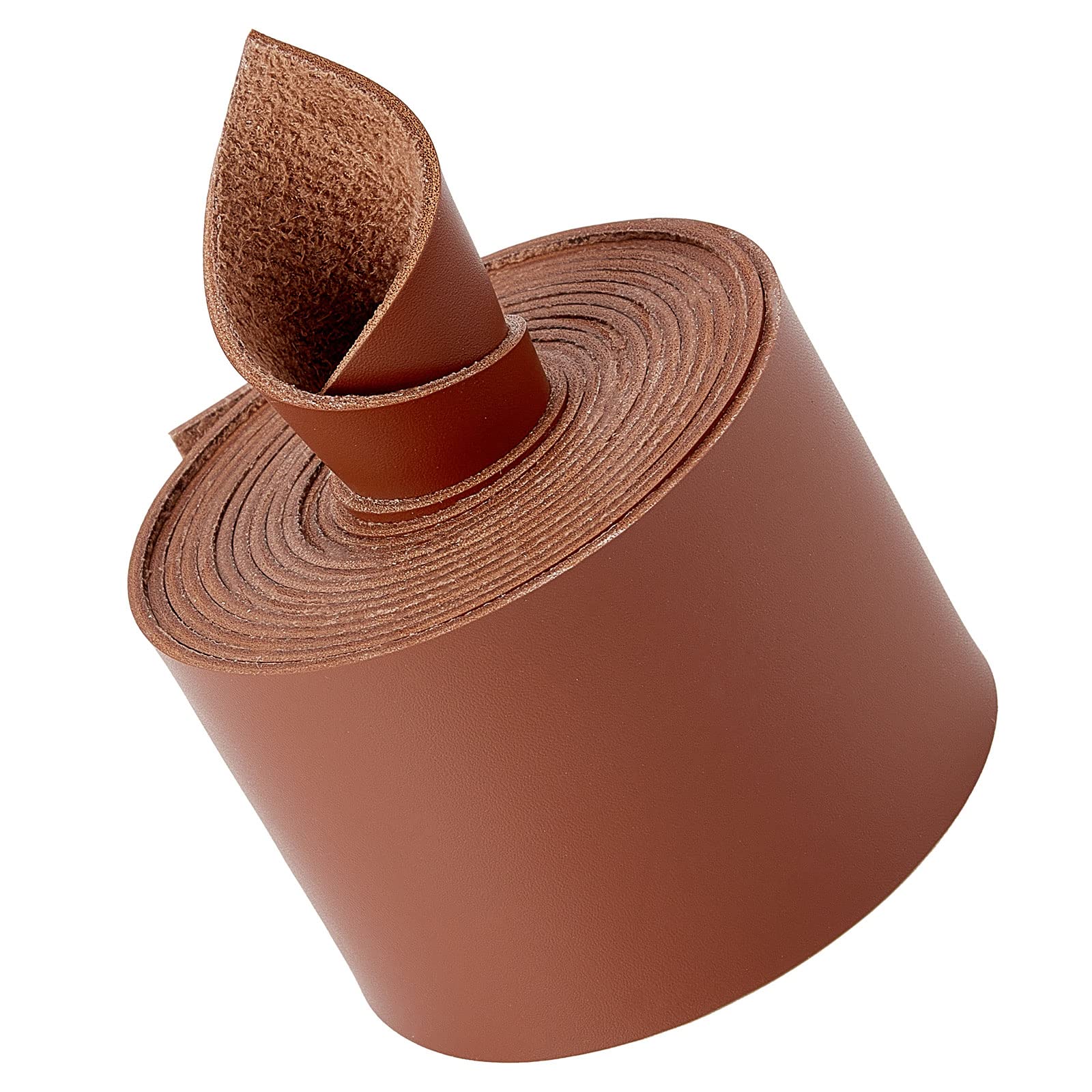 GORGECRAFT 79" Long 2" Wide Matte Flat Leather Cord Strips 2mm Thick Brown Leather Strap Roll Belt Wrap Single Sided Leather Braiding String Supplies Faux Cord for Crafts Handles Belting DIY Projects