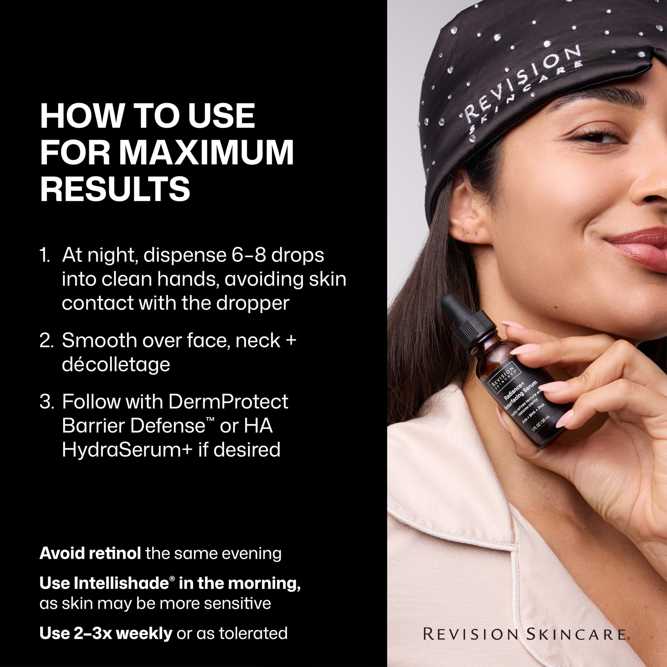 Revison Skincare Radiance+ Resurfacing Serum, Overnight AHA+BHA+PHA Exfoliating Serum with Glycolic Acid & Salicylic Acid | Smooths Uneven Texture, Clears Pores & Brightens Dull Skin