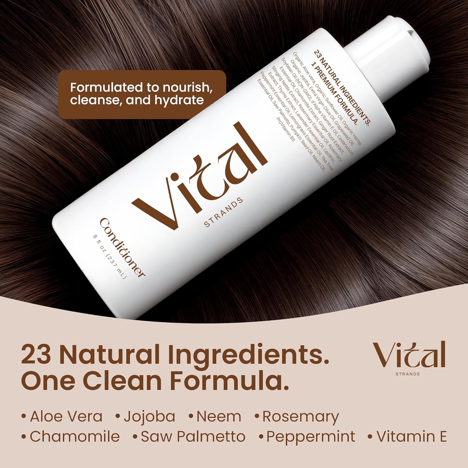 Natural Hair Conditioner for Women (8 fl oz) - Acondicionador para Cabello - 23 Premium Ingredients, Silicone & Sulfate Free Formula with Aloe Vera, Jojoba, Neem, Rosemary