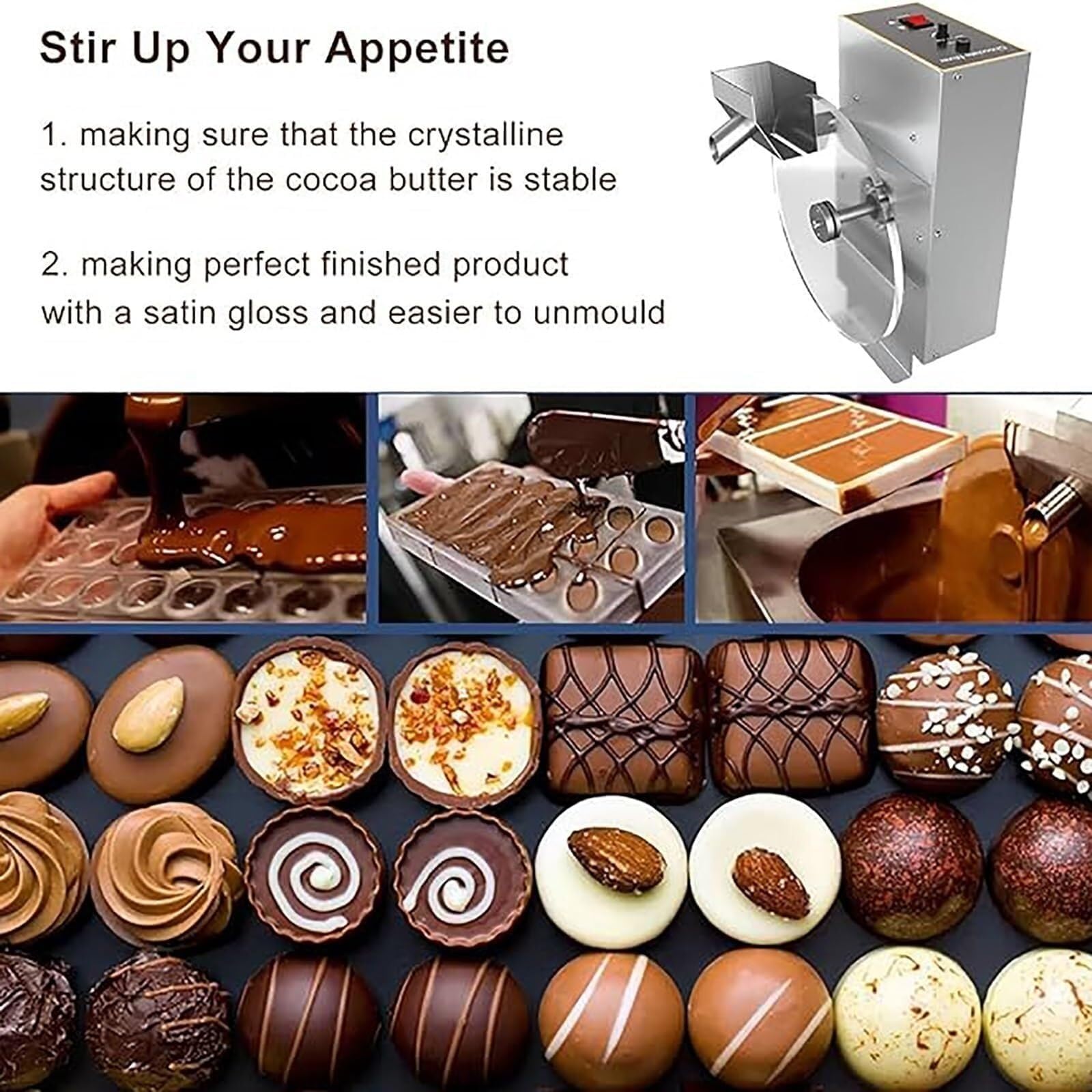 Macchina elettrica per fondere il cioccolato, dispositivo di tempra in acciaio inox, velocità regolabile per panetteria e pasticceria, ideale per riscaldare alimenti e fare cioccolato