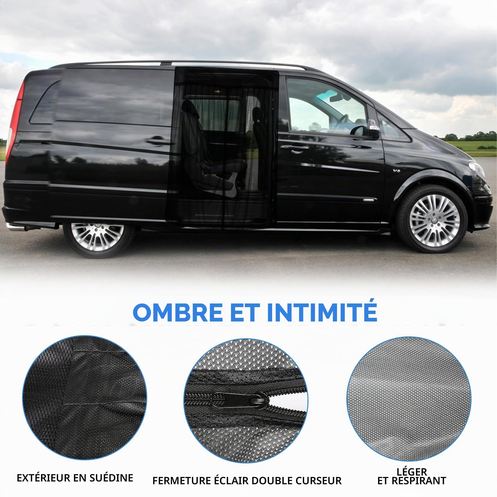 Moustiquaire pour Porte Latérale de Voiture Remplacement pour Mercedes-Benz Viano/Vito/V-CLAS/Marco Polo, Moustiquaire Magnétique Monocouche, Insectes Respirants pour Camping Plein Air