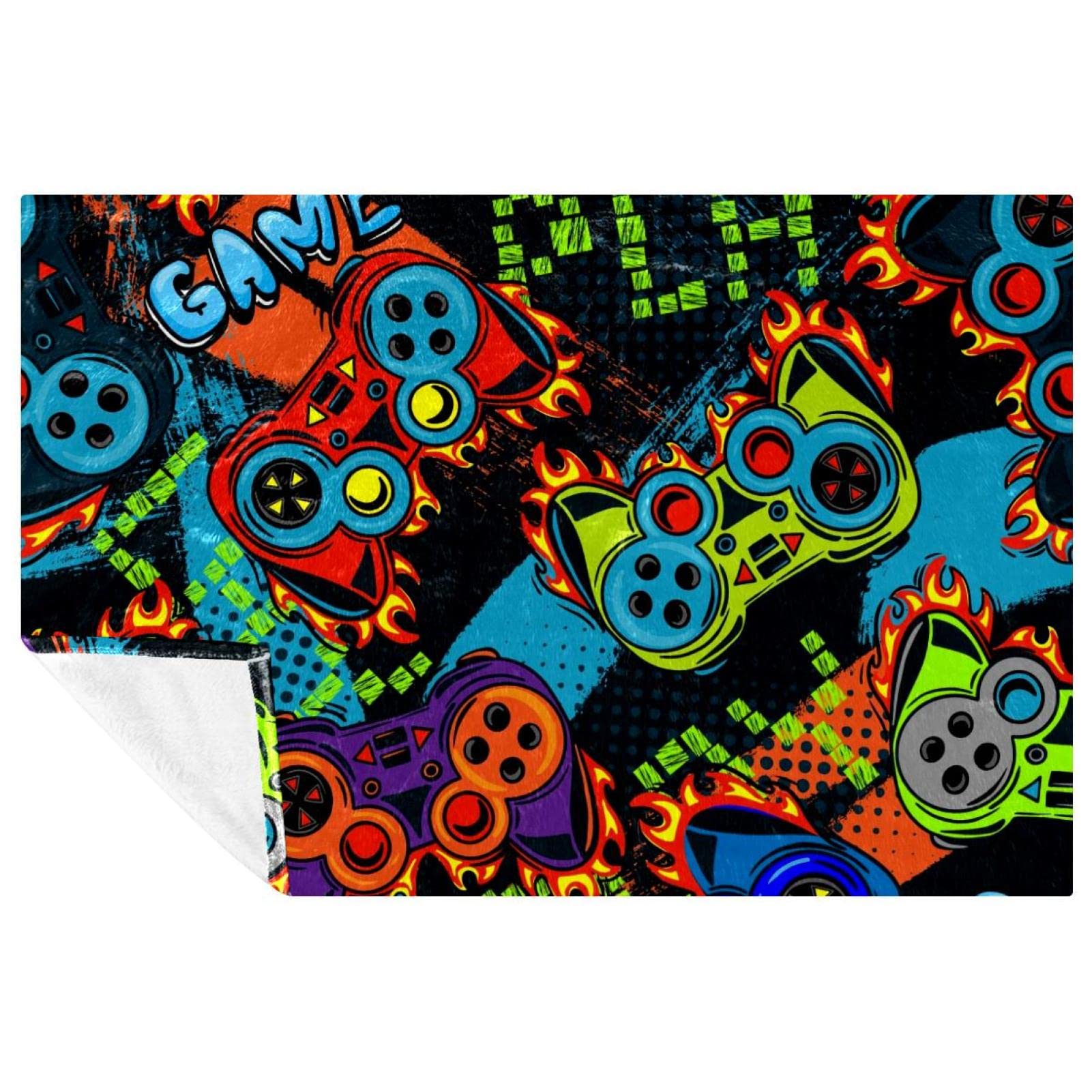 Couverture douce Joustick à imprimé flammes 150x100 cm pour lit et canapé