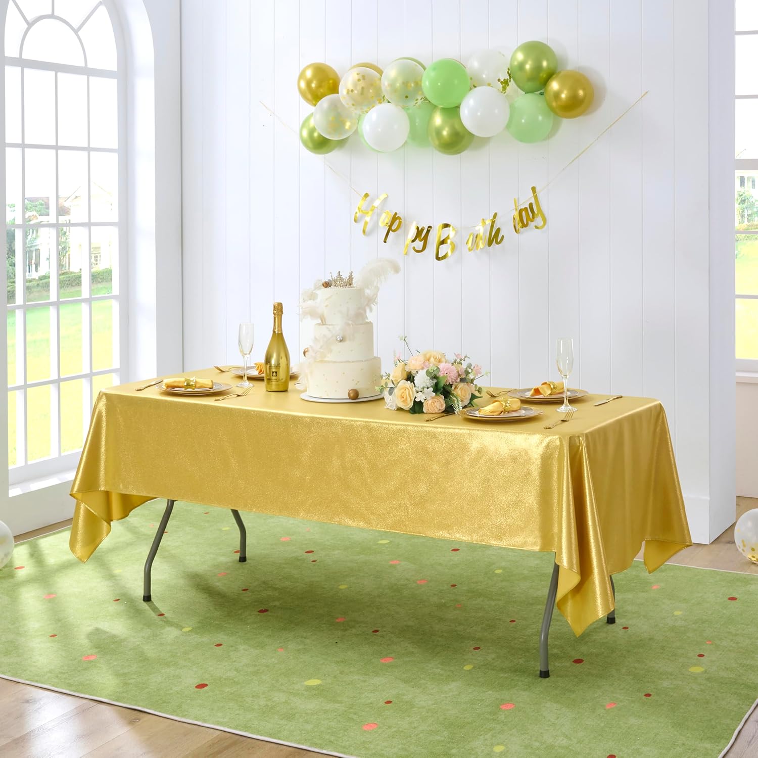 Outpain Gold Sequin Tablecloth–Washable, Waterproof，Sparkle, Gold Glitter Shimmer Table Cover Thick for Birthday Parties, Weddings, Banquets, Home Decor (2Pack 60x102 Inches, Rectangle)