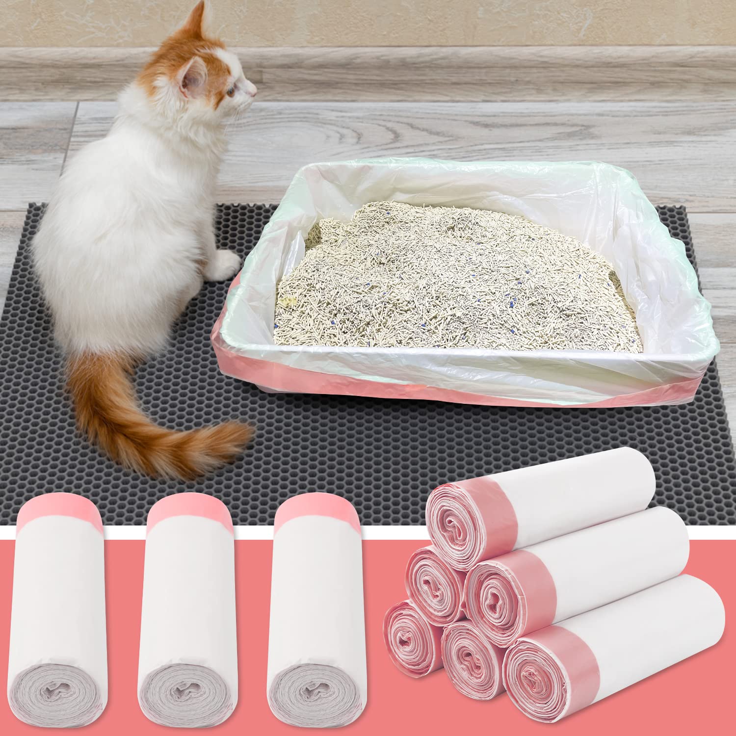 AIEX 60pcs Doublures Sac à Litière pour Chat, Grandes Doublures de Litière Jetables pour Chat avec Cordon de Serrage pour Fournitures de Déchets pour Chat (91 x 45 cm)