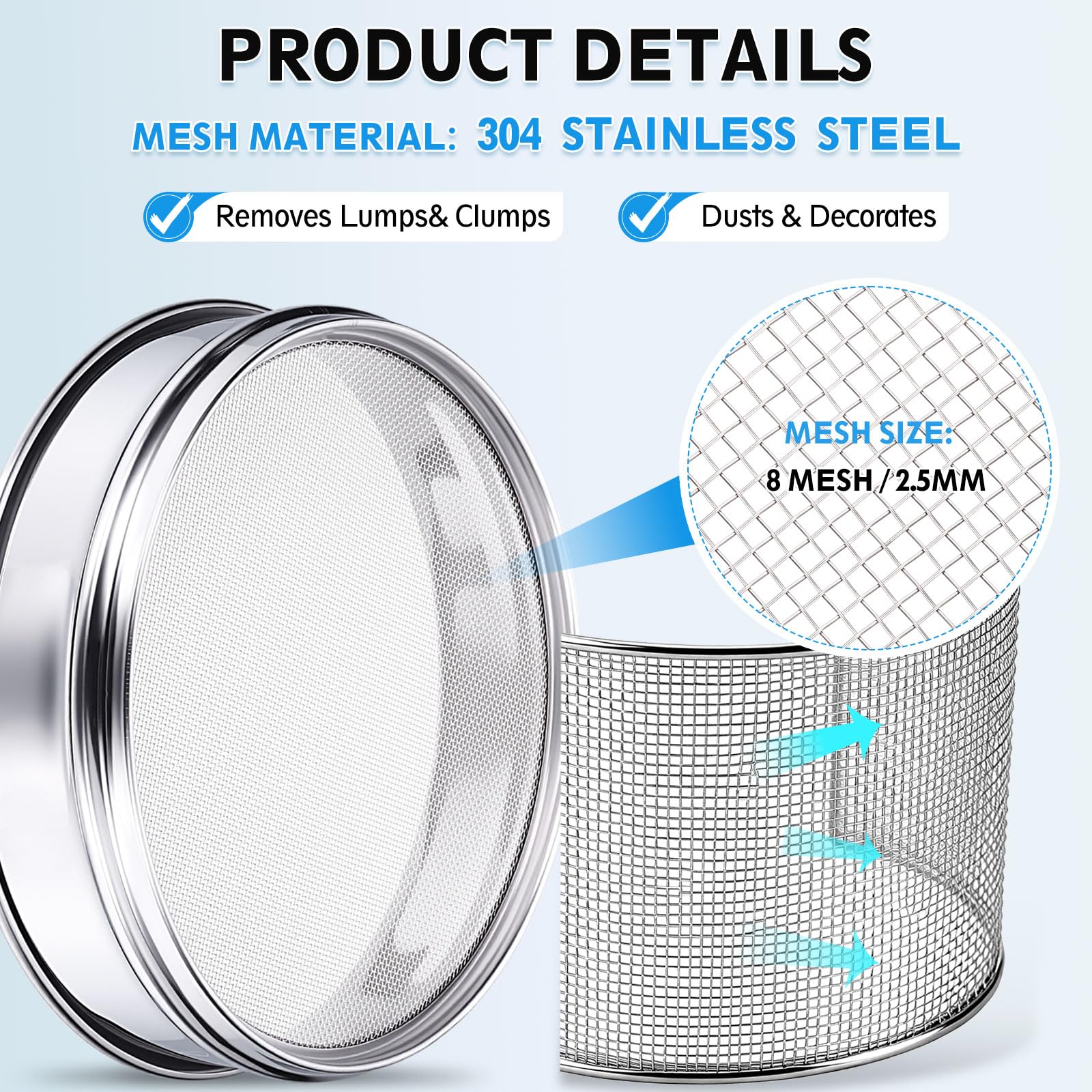 PATIKIL Tamis De Laboratoire 8 Mailles (2.5mm), Diamètre 3.9"(10cm) Toile De Fil 304 Acier Inoxydable Tamis À Mailles Fines Pour Laboratoire Industriel Maison Tamisage Sol Sec Écrans Hash