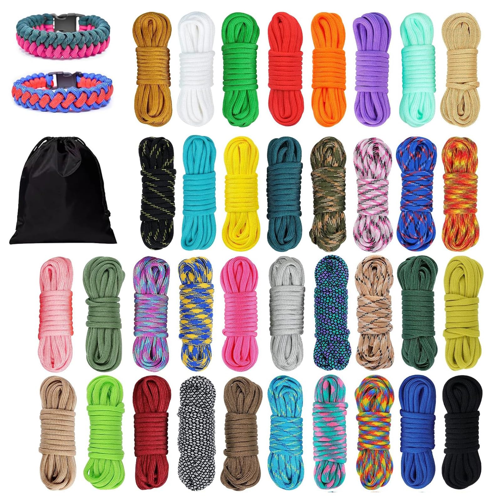 Cuerda para Pulsera Paracord de 36 Colores 10 Pies 4mm Paracord 550 Cuerda de Paracaídas 7 Hebras Cuerdas de Nylon Cuerda de Supervivencia Exterior para Pulseras DIY Actividades al Aire Libre Llavero