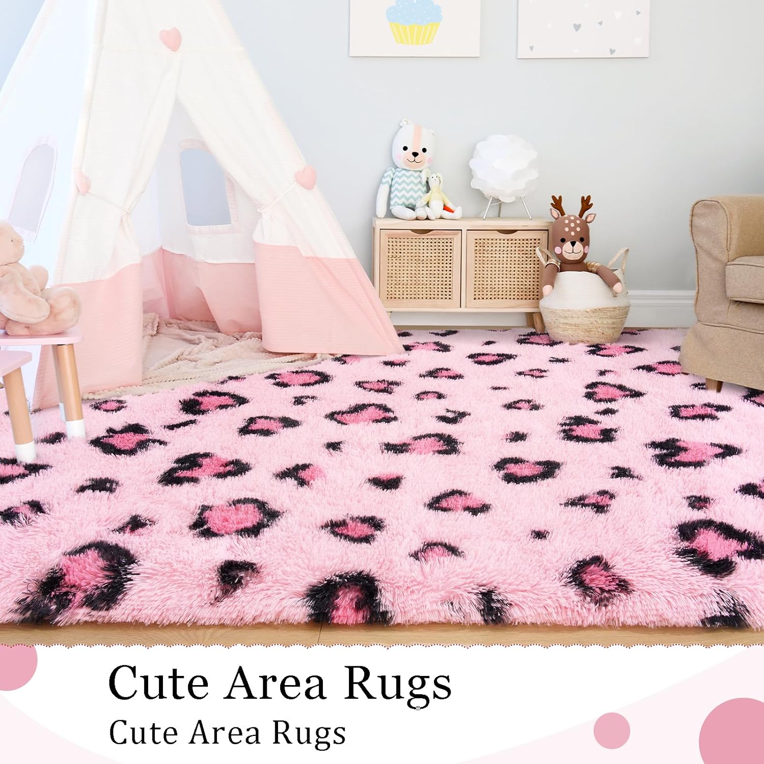 BENRON Soft Rugs for Girls Kids Bedroom 3x5, Fluffy Leopard Cheetah Print Rugs for Living Room Dorm Nursery Home Decor, Pink