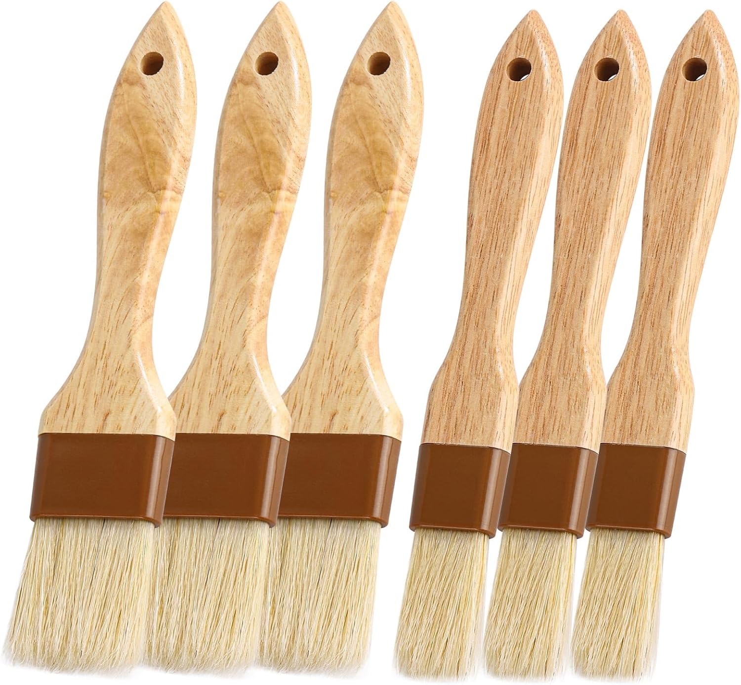 Tecbeauty 6-Piece Natural Bristle Pastry Brushes Set - Wood Handle Basting Brushes for BBQ, Baking, Grilling, Sauces