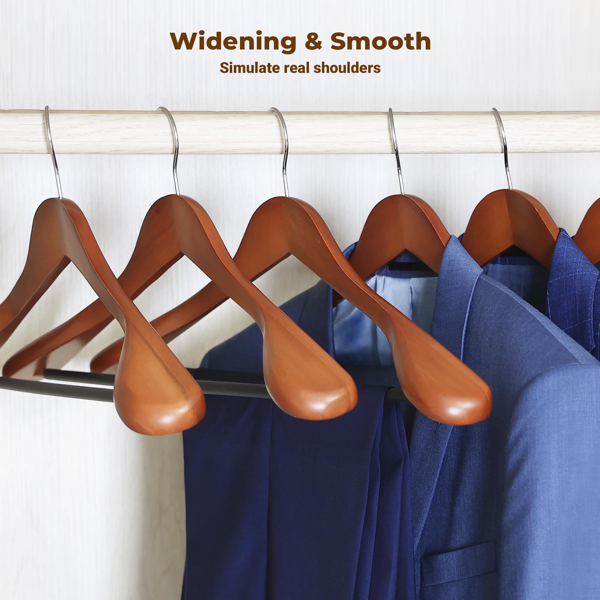 Kleiderbügel aus Holz, 8 Stück, Hosenbügel, extra breite Schulter-Holzbügel für schwere Mäntel, Pullover, Rock, Anzug, Hosen, Retro-Finish (Walnuss)