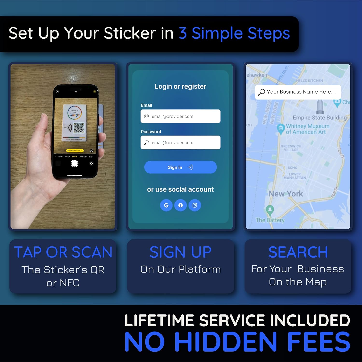 Reusable Tap Sticker for Google Reviews - 2-Sticker Pack QR & NFC - Review Us on Google - iPhone & Android | by MESSAGENES