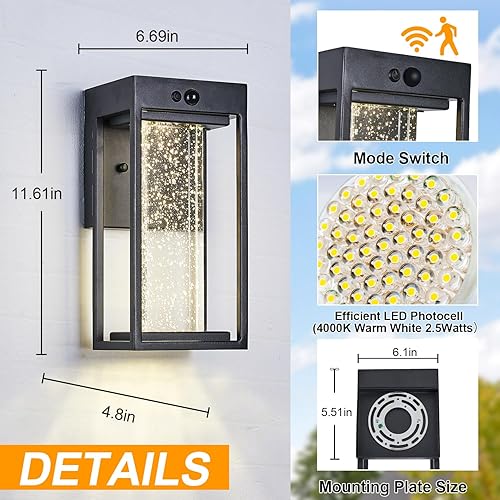 Miniatura 6 de Lámpara solar de pared para exteriores con 3 modos de sensor de movimiento, aplique exterior de cristal con 4000 K 250 lm LED luz exterior para casa