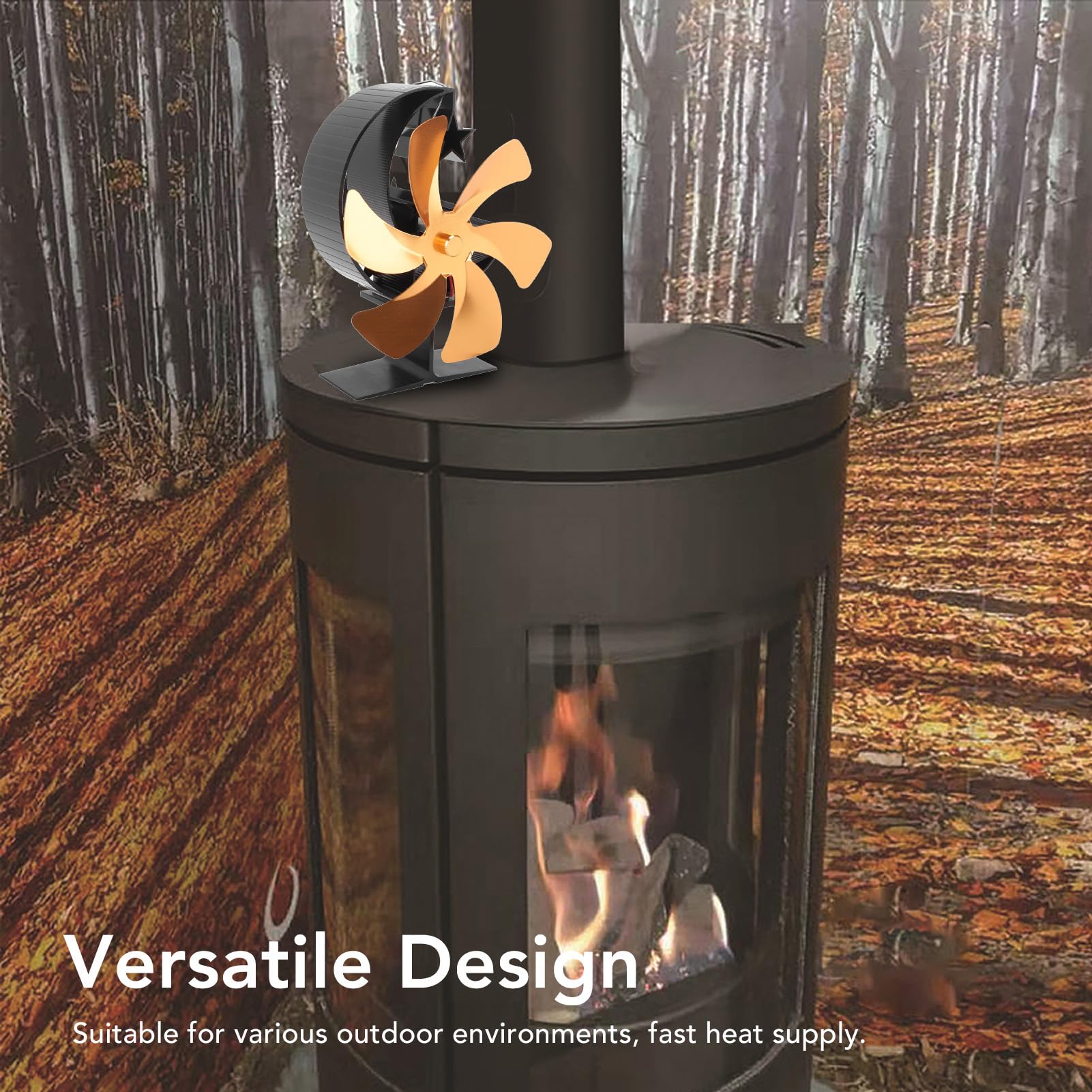 Zerodis Ventilatore per Stufa a Legna, Ventilatore per Camino a 6 Pale, Alimentato a Calore, Non Elettrico, con Circolazione del Rapida e Forma a Mezzaluna, Termoelettrico p (GOLD)