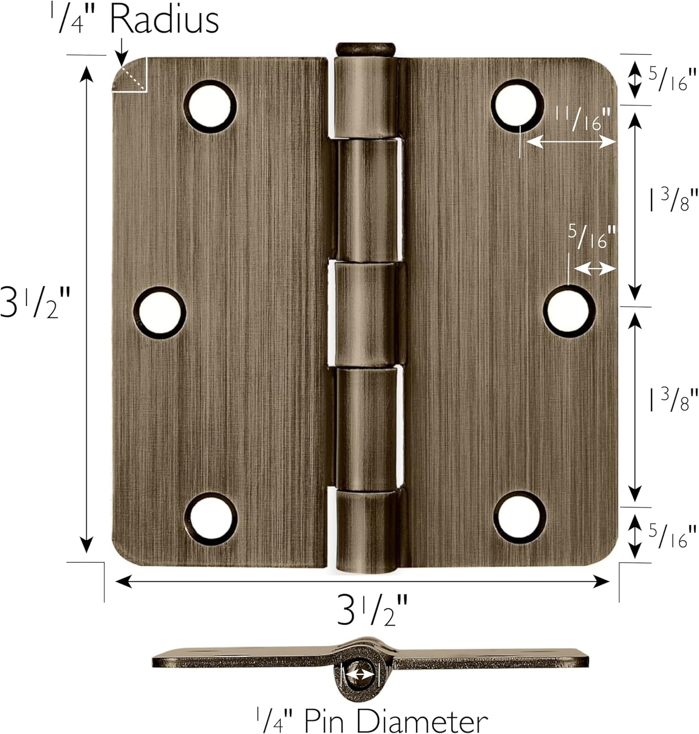 Design House Door Hinges for Interior Doors 6-Pack 3.5-inch x 3.5-inch – Rounded 1/4-inch Radius Steel Door Hinge – Antique Brass – Fits Standard Doors – Design House 188383