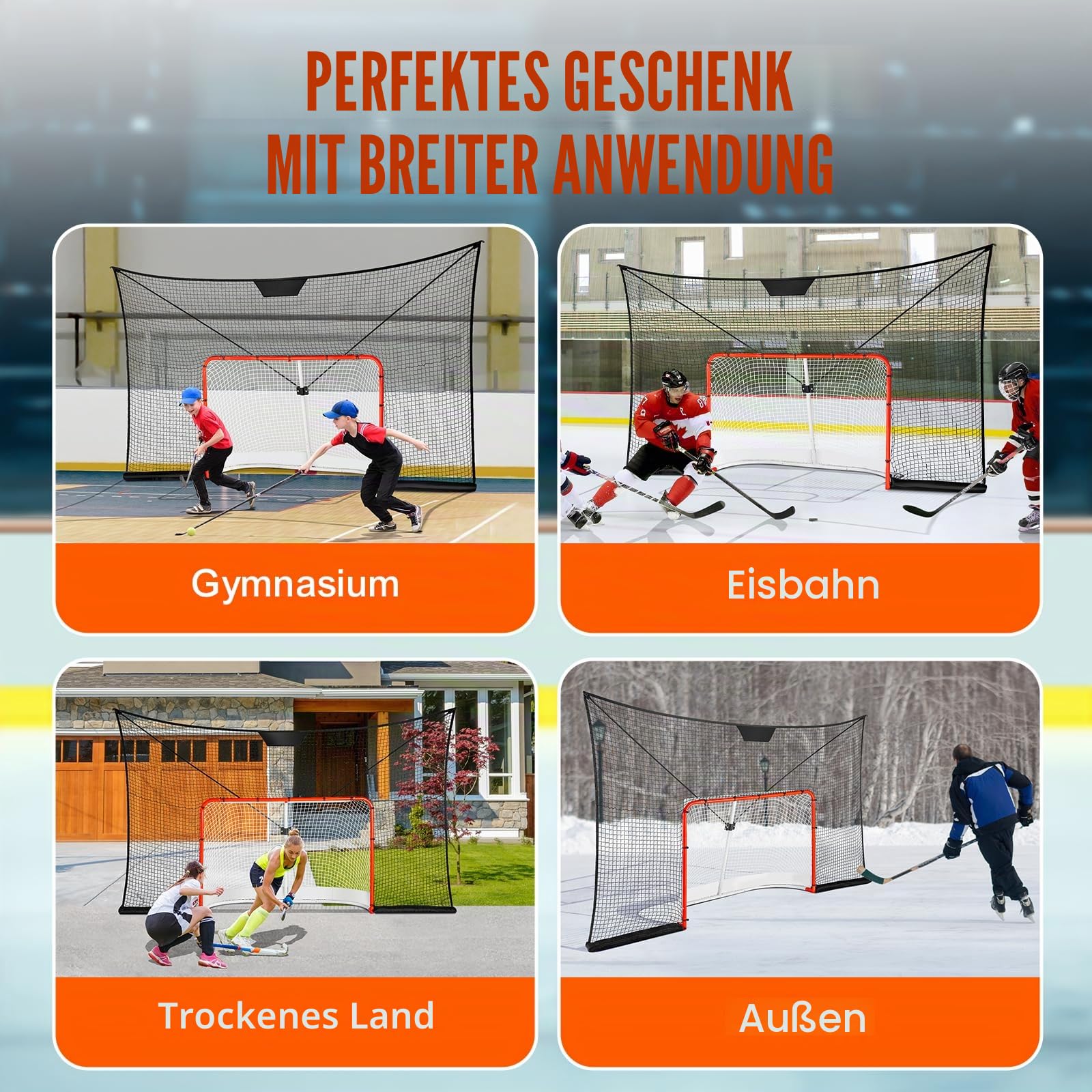 VEVOR Hockeytornetz Streethockeynetz, Straßenhockey Hockeynetz, 366 x 220 cm Zielnetz, Hockey-Training, tragbares Indoor-Outdoor-Hockeytor Netz, schwarz/rot/weiß, (Torrahmen Nicht inbegriffen)