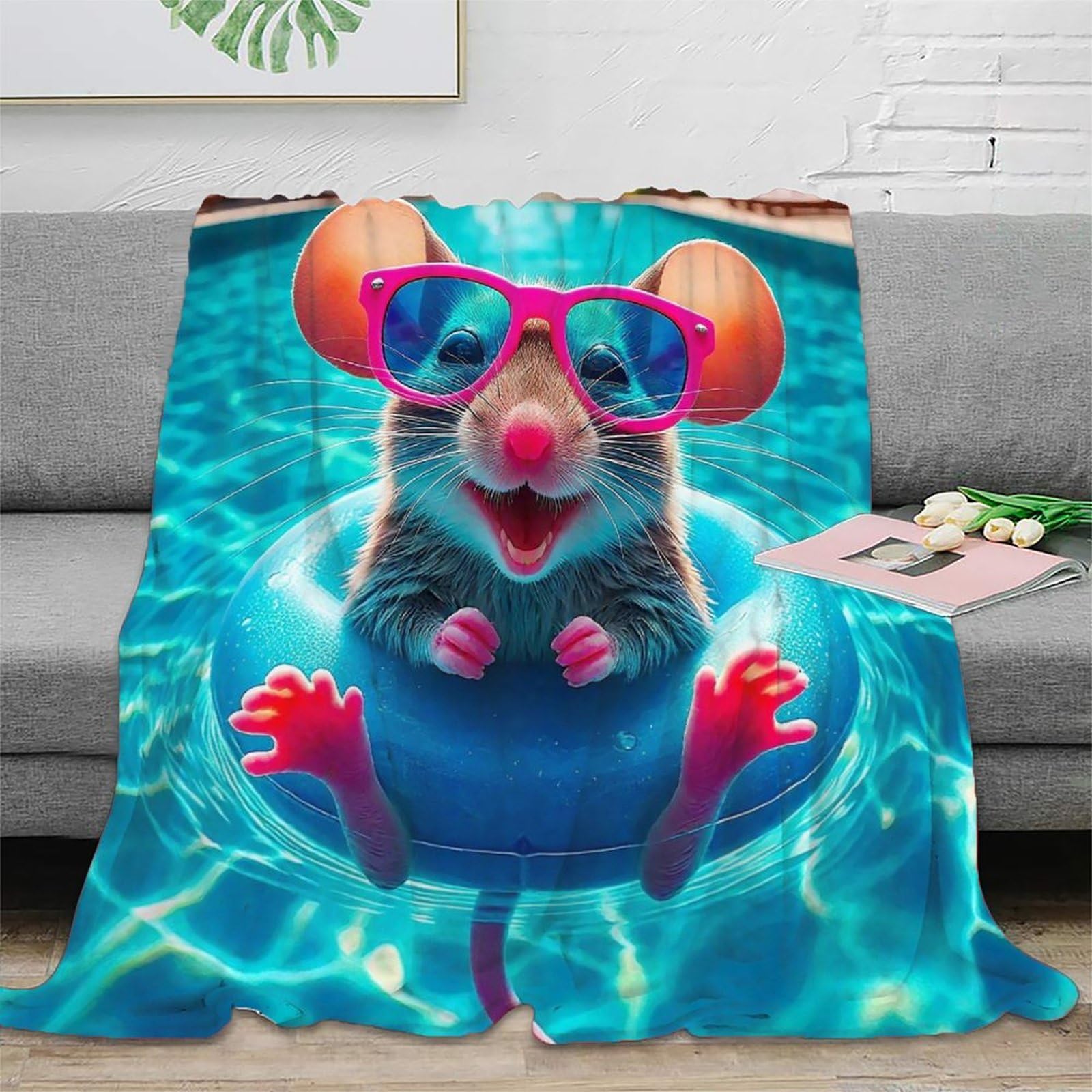 Couverture de lit en microfbre imprimée 3D souris chaude douce pour adultes 180x200cm