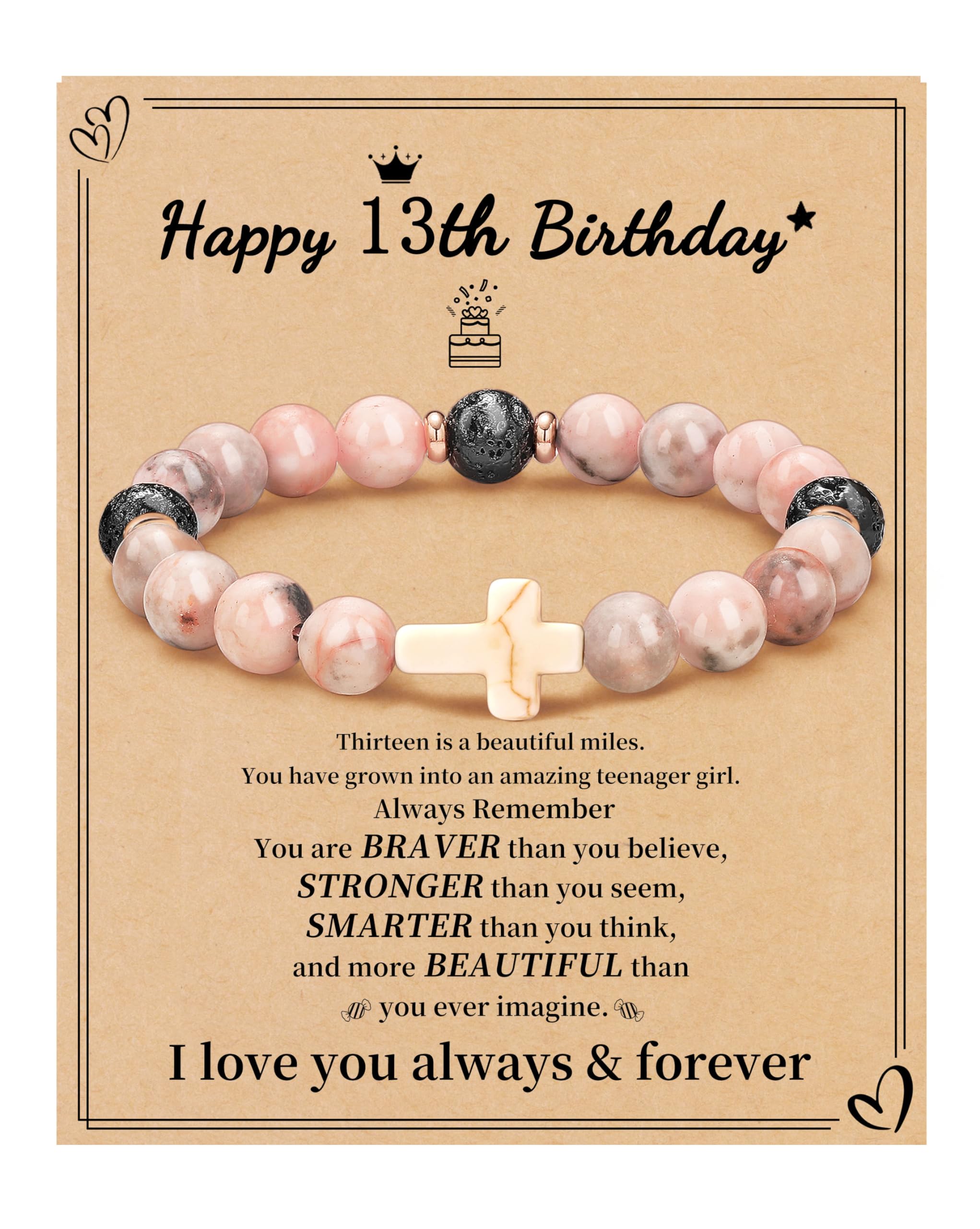 JSJOY Nature Stone Bracelet Birthday Gifts for Women Girls, Birthday Cross Bracelet Gifts for Age 6 to 80 Year Daughter Granddaughter Niece Mom Sister Christian Easter Gifts